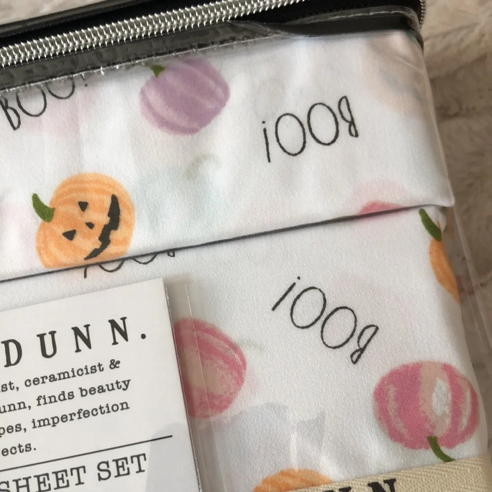 Rae Dunn BOO Halloween Pastel Pumpkins Jack O Lantern Sheet Set - QUEEN